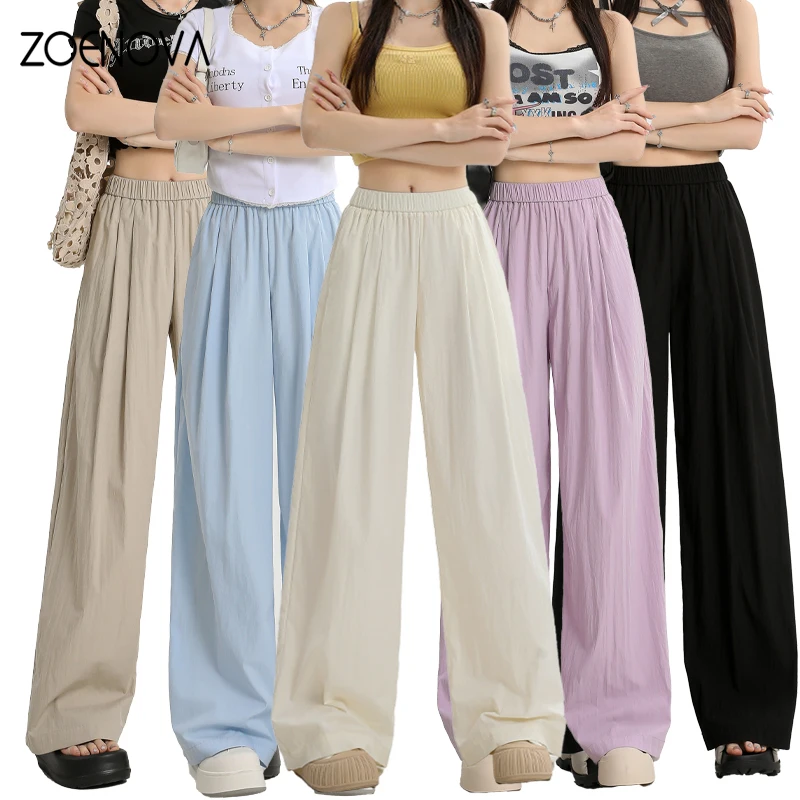 

Женские брюки с широкими штанинами ZOENOVA, свободные прямые брюки из вискозы с высокой талией, повседневные уличные черные штаны для весны и лета