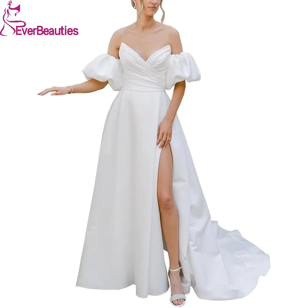 Satin Puffy Sleeves Wedding Dresses for Women Long with Slit Beach Strapless Sweetheart A Line Boho Simple Bridal Gown
Satin Puffy Sleeves Wedding Dresses for Women Long with Slit Beach Strapless Sweetheart A Line Boho Simple Bridal Gown
