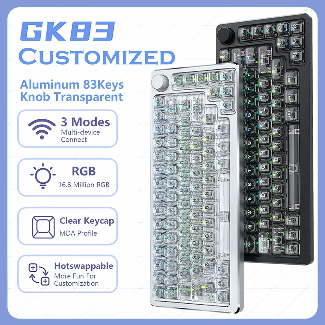 

Механическая клавиатура GK83, алюминиевая беспроводная клавиатура 2,4G Bluetooth 5,1 RGB 4000 мАч с верхним креплением Mda, профильные колпачки клавиш, линейные переключатели, игровые