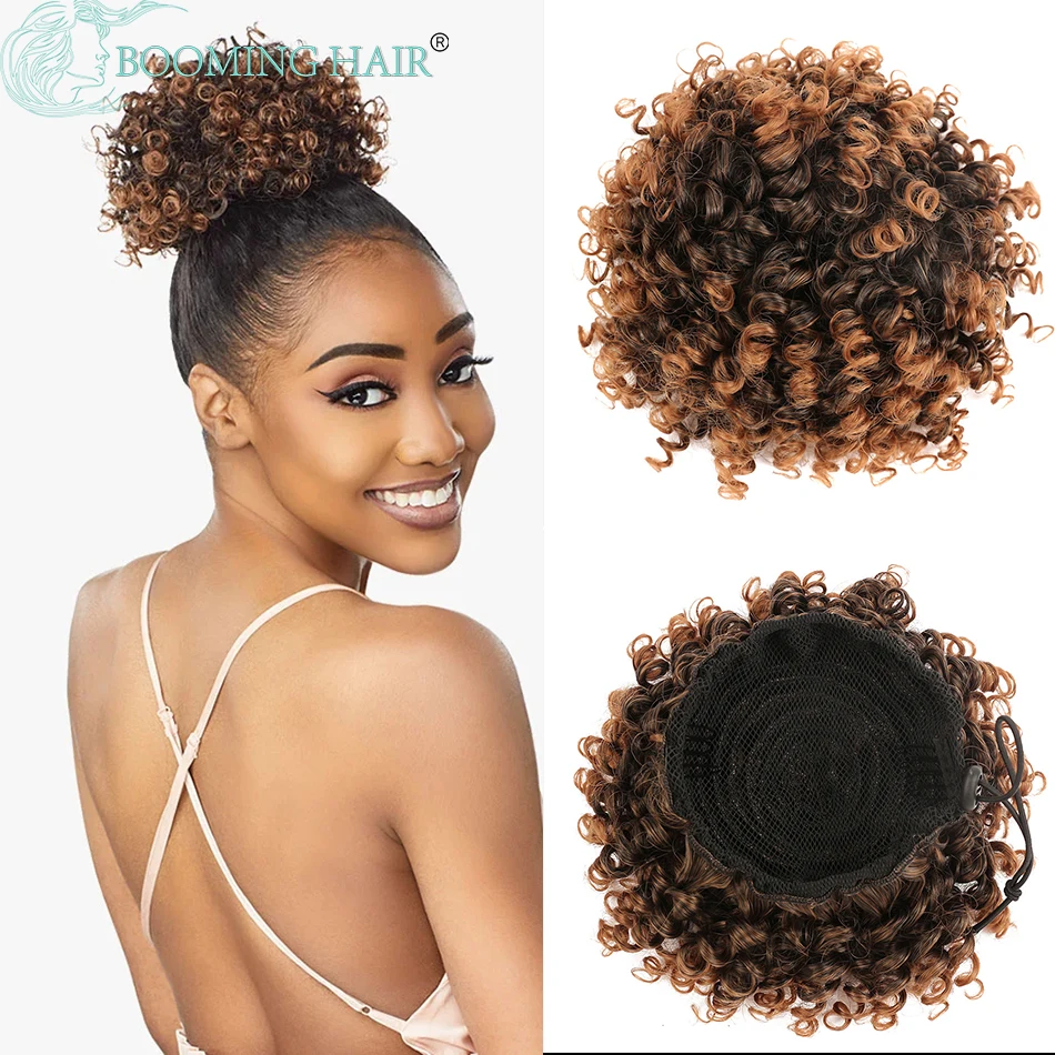 

Short Afro Puff Hair Bun Ponytail Synthetic Kinky Curly Hair Chignon Hairpieces Drawstring Ponytail Hair Extensions for Women