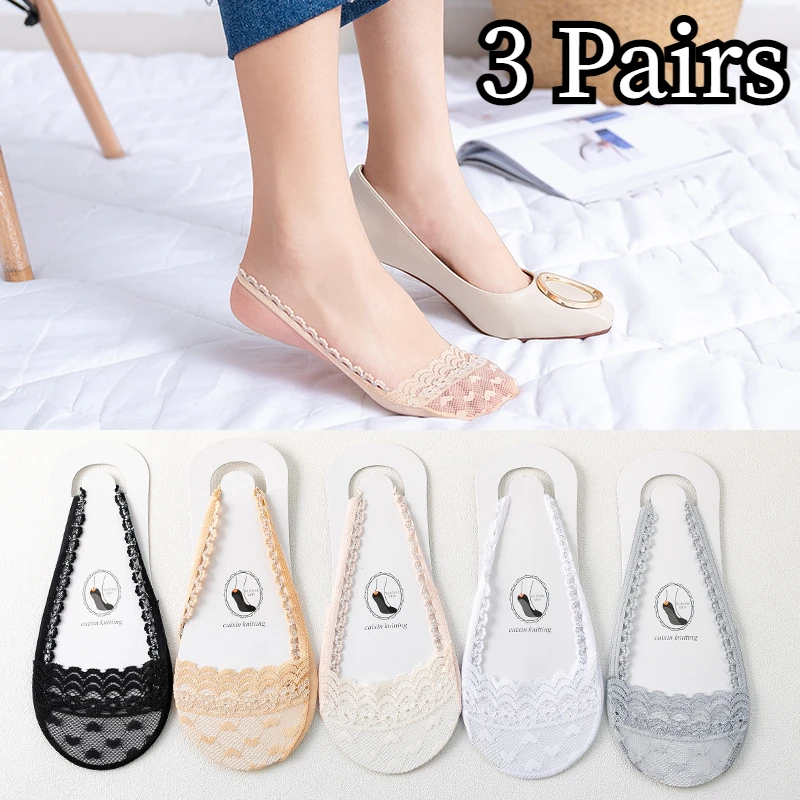 

3 Pairs Womens Socks Summer Autumn Lace Girl Boat Socks Ultrathin Invisible Breathable Sexy Lady Sock Cotton Sock Meias Sox New