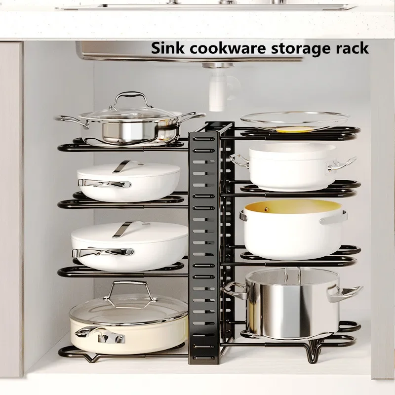 

Multilayer Kitchen Storage Rack Sink Pot Metal Foldable Shelving Countertop Vegetable Cookware Pan Rice Cooker Cover Organizer