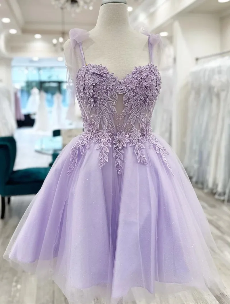 

Sweetheart Lace Applique Cocktail Dress Elegant Hook Flower Formal Evening Dresses 2024 Summer Party Prom Short Gowns