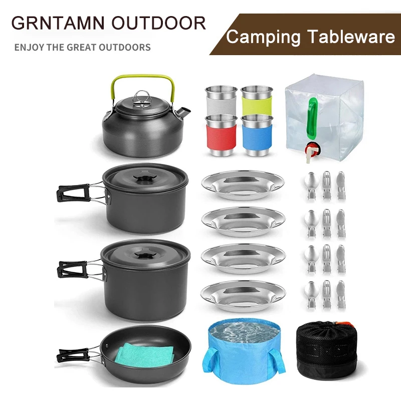 Camping Cookware Kit for 6 and more Large Size Hanging Pot Pan Kettle with Base Dinner Cutlery Sets for Outdoor Camping Hiking
Camping Cookware Kit for 6 and more Large Size Hanging Pot Pan Kettle with Base Dinner Cutlery Sets for Outdoor Camping Hiking
