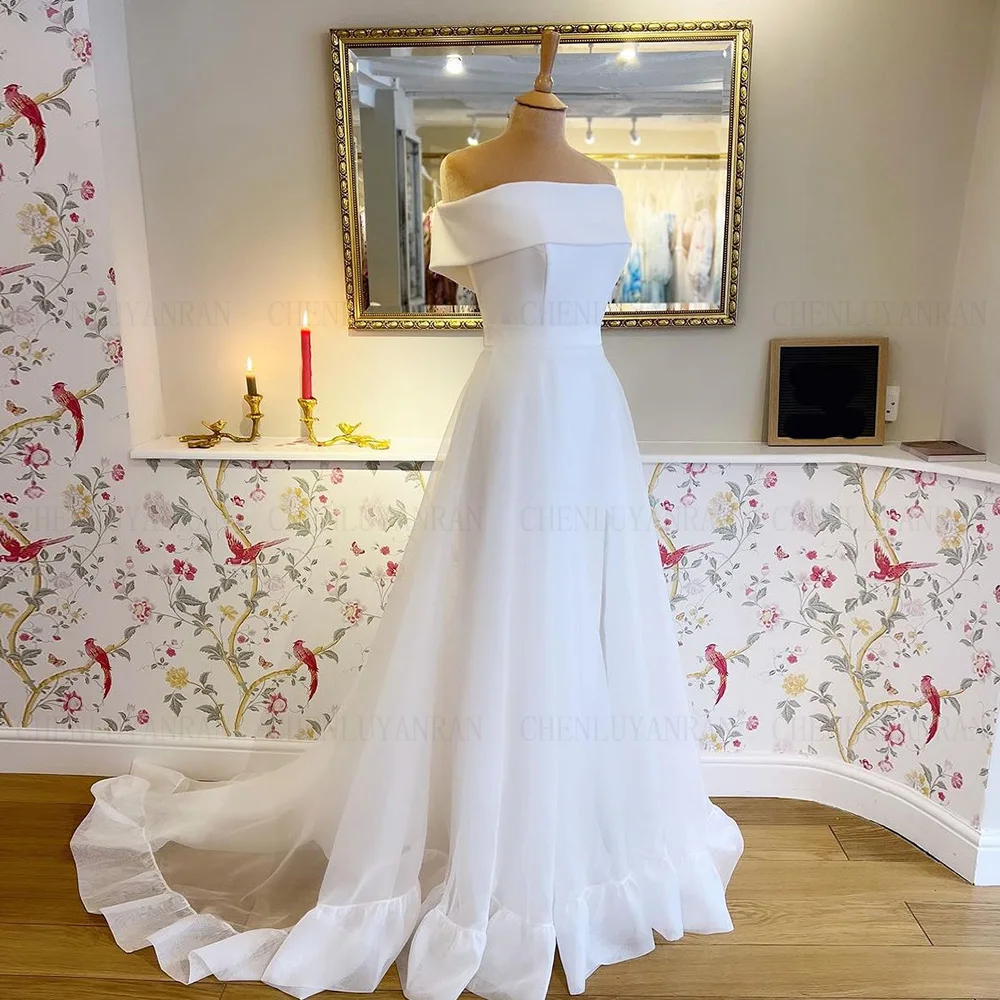 

Ivory Mermaid Wedding Dresses Applique Detachable Train Satin Long Bride Dress Slit Sexy Dress For Women 2024 Robe De Mariée