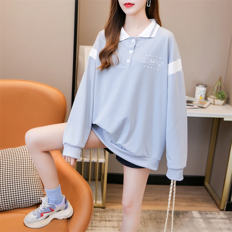 Autumn Winter Women Polo Turndown Collar Splicing Long Sleeve Sweatshirts Harajuku Large Size Cartoon Print Fake Two Pieces Top
Autumn Winter Women Polo Turndown Collar Splicing Long Sleeve Sweatshirts Harajuku Large Size Cartoon Print Fake Two Pieces Top