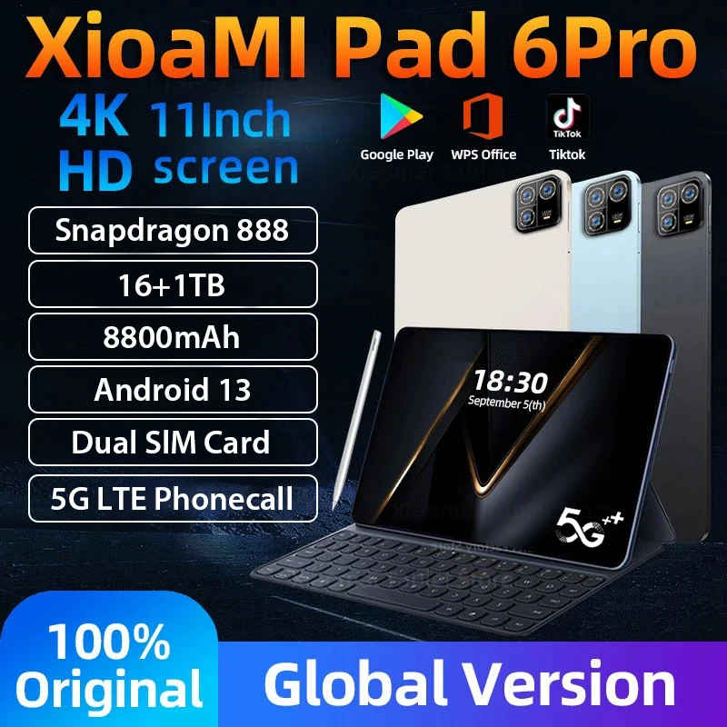 

Оригинальный планшетный ПК, 2024 дюймов, Android 13, 8800 мАч, 16 ГБ, 1 ТБ, телефон с двумя SIM-картами, планшет с HD экраном, Wi-Fi, GPS, Mi Pad