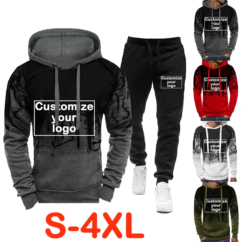 

Men's Hoodie Set Customized Your Logo Fashion Street Casual Speckle Pullover Hoodie Sweatpants Two Piece Set