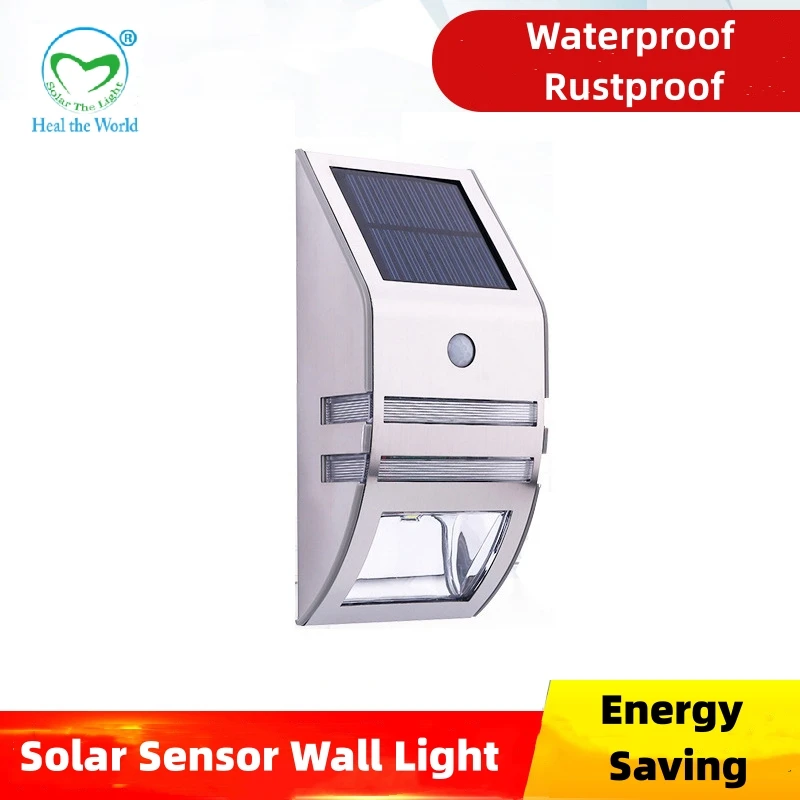 

LED Solar Sensor Wall Lamp Outdoor Courtyard Corridor Stairs Human Body Induction Waterproof Stainless Steel Wall Light