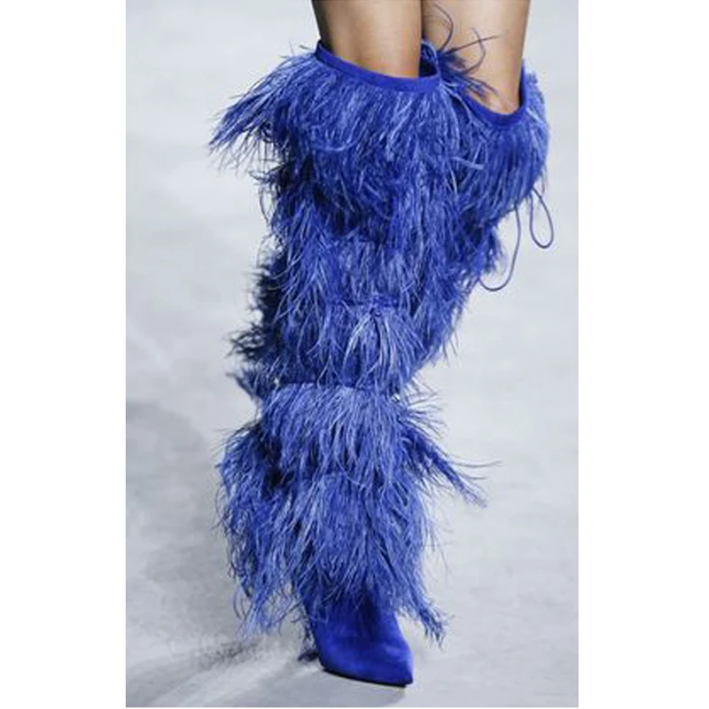 sexy White Blue Silk Women Feather Fur Tassel Thigh Boots Women Straps Bandaged Fur over Knee Boots Thin High Heel Runway Boots
sexy White Blue Silk Women Feather Fur Tassel Thigh Boots Women Straps Bandaged Fur over Knee Boots Thin High Heel Runway Boots