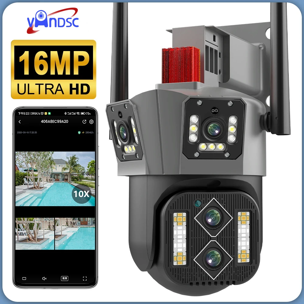 8K 16MP UHD Four Lens WIFI PTZ Camera 10x Zoom 3-Screens Auto Tracking 50M Color Night Vision Outdoor Waterproof Security Camera
8K 16MP UHD Four Lens WIFI PTZ Camera 10x Zoom 3-Screens Auto Tracking 50M Color Night Vision Outdoor Waterproof Security Camera