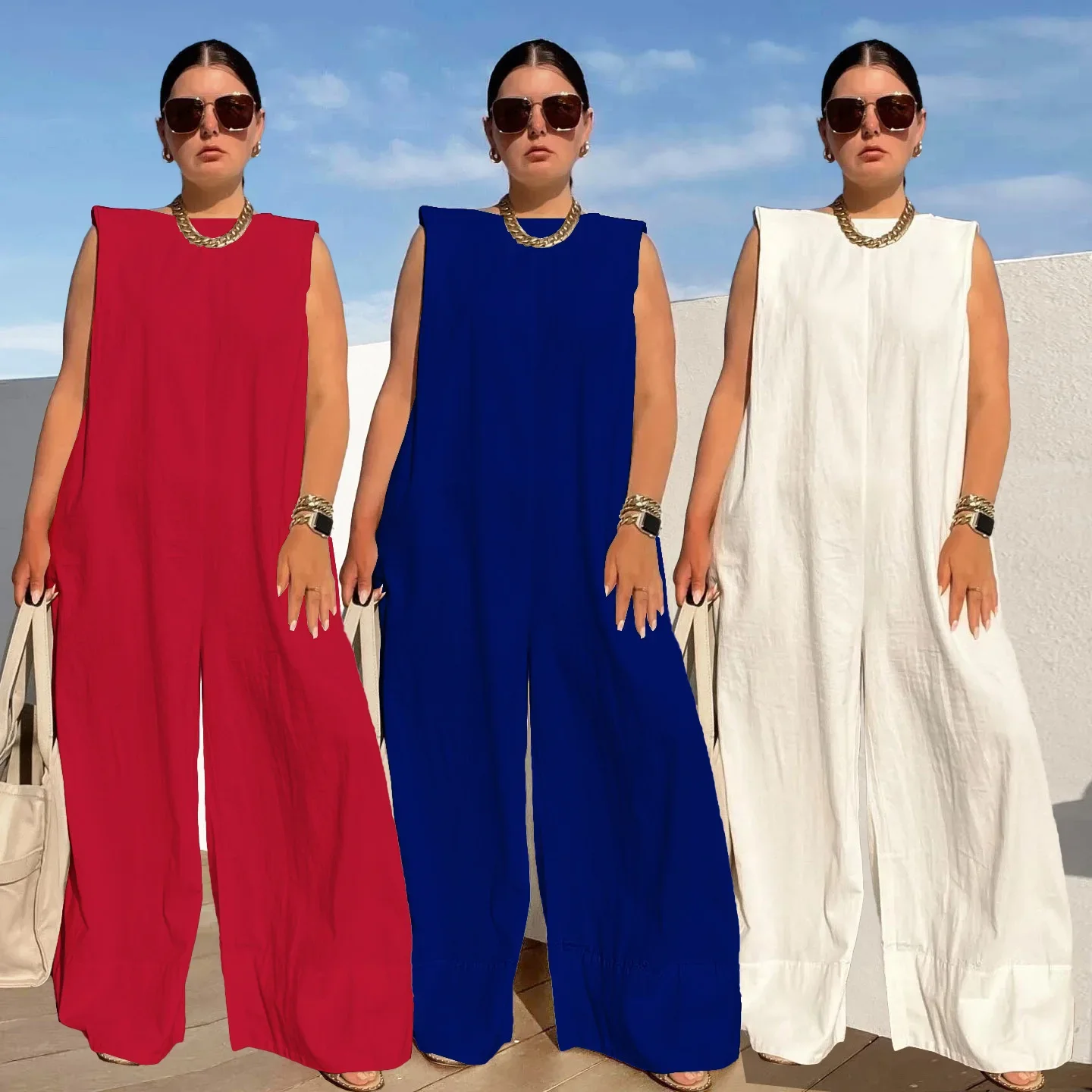 One Piece Round Neck Jumpsuits Casual Elegant Simple Sleeveless Wide Leg Pants Women 2023 Overalls Loose Solid Elegant
One Piece Round Neck Jumpsuits Casual Elegant Simple Sleeveless Wide Leg Pants Women 2023 Overalls Loose Solid Elegant