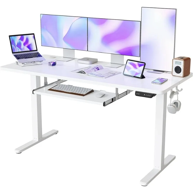 

FEZIBO 63-Inch Large Height Adjustable Electric Standing Desk with Keyboard Tray, 63 x 24 Inches Sit Stand Home Office Desks