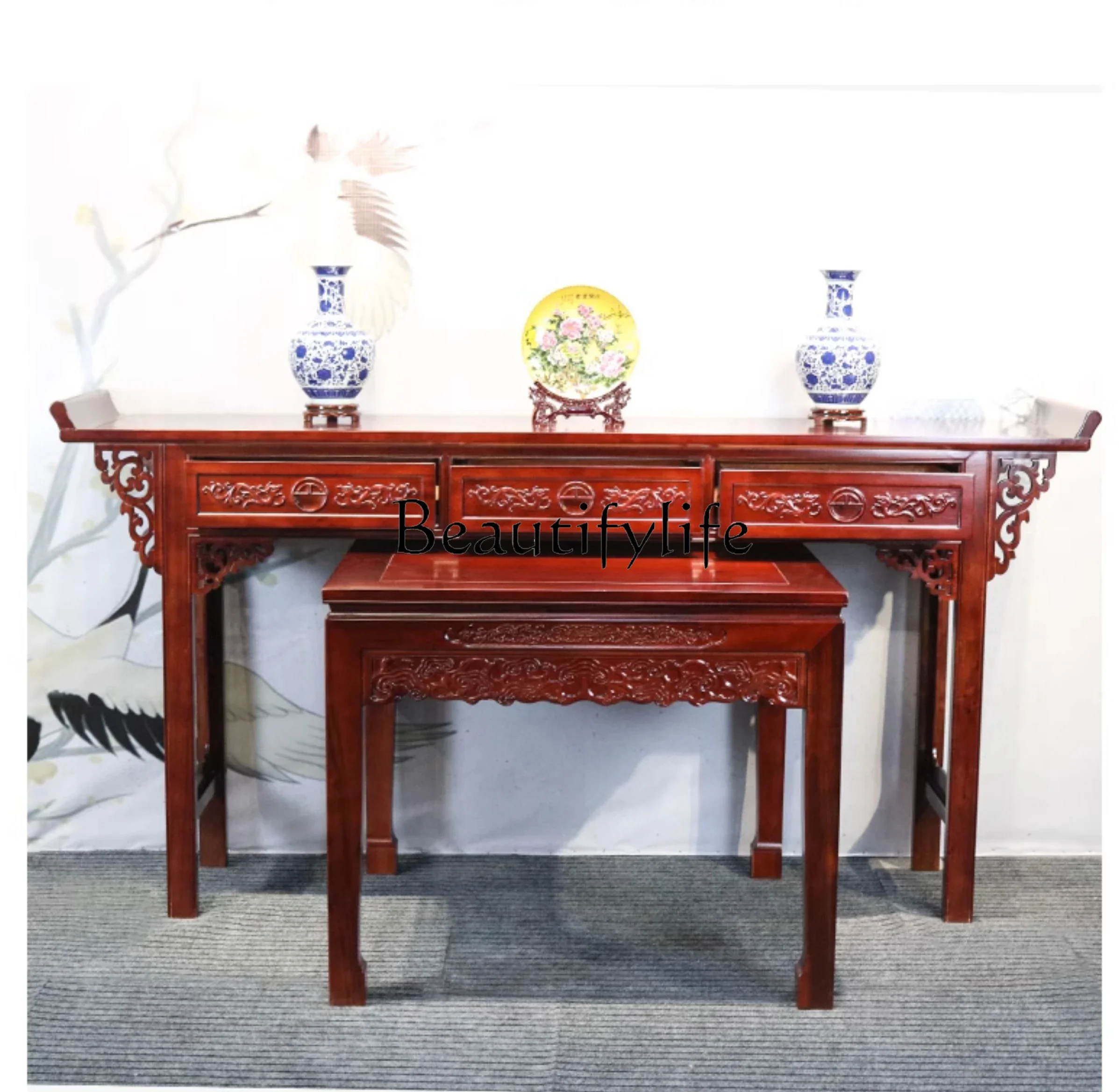 Zhongtang Six-Piece Chinese Solid Wood Antique Altar Hall Old-Fashioned Square Table for Eight People
Zhongtang Six-Piece Chinese Solid Wood Antique Altar Hall Old-Fashioned Square Table for Eight People