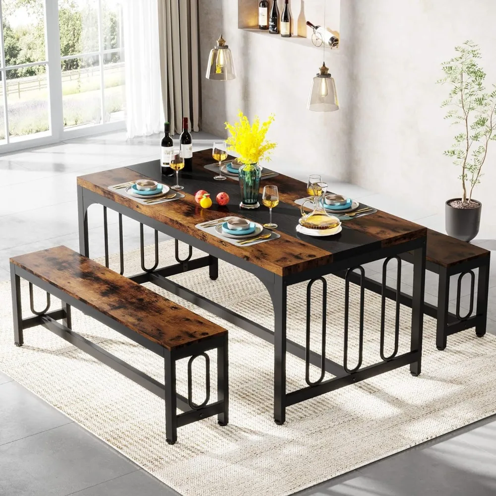 

55-дюймовый обеденный стол для 4-6 3-х предметов кухонный стол с 2 скамейками компактный обеденный стол набор для домашней кухни