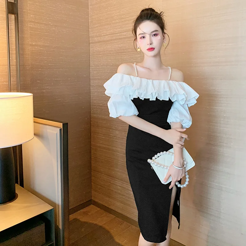 2022 Women's Summer Dress Sexy Off Shoulder French Style Party Dress Pearl Sling Elegant High End Female Clothing Evening Dress
2022 Women's Summer Dress Sexy Off Shoulder French Style Party Dress Pearl Sling Elegant High End Female Clothing Evening Dress