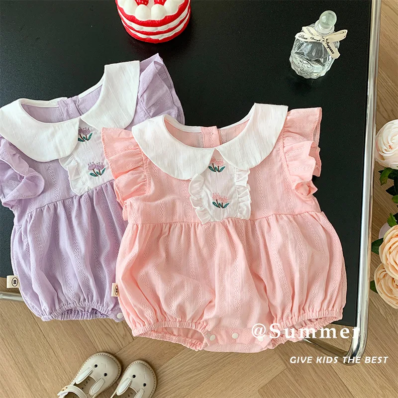 Baby Flying Sleeves Rompers Coat for Summer New Baby Embroidery Bodysuit Baby Doll Collar Newborn Clothes
Baby Flying Sleeves Rompers Coat for Summer New Baby Embroidery Bodysuit Baby Doll Collar Newborn Clothes