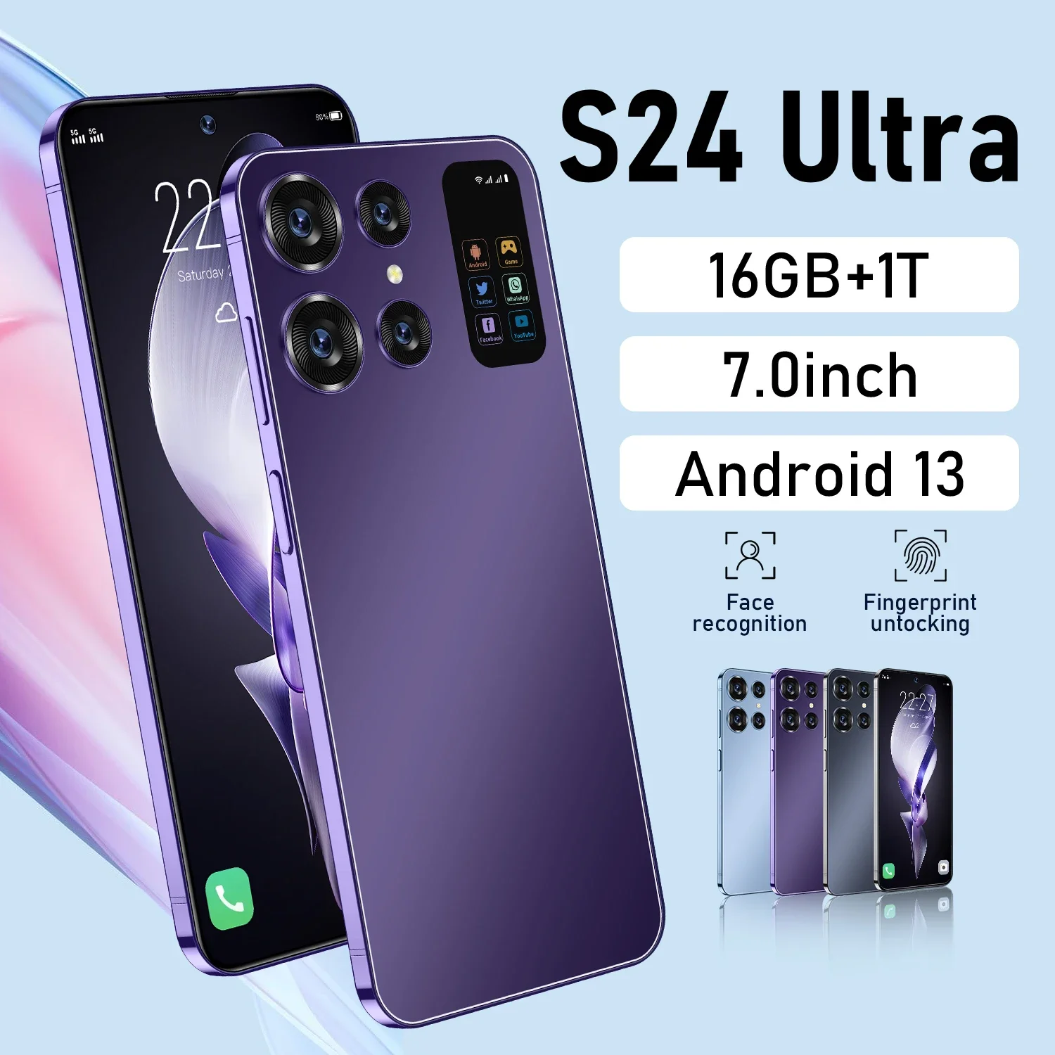 

S24 Ultra Global Version Smartphone Snapdragon8 gen2 16G+1TB 7000mAh 48+72MP 4G/5G Network Cellphone Android Mobile Phone