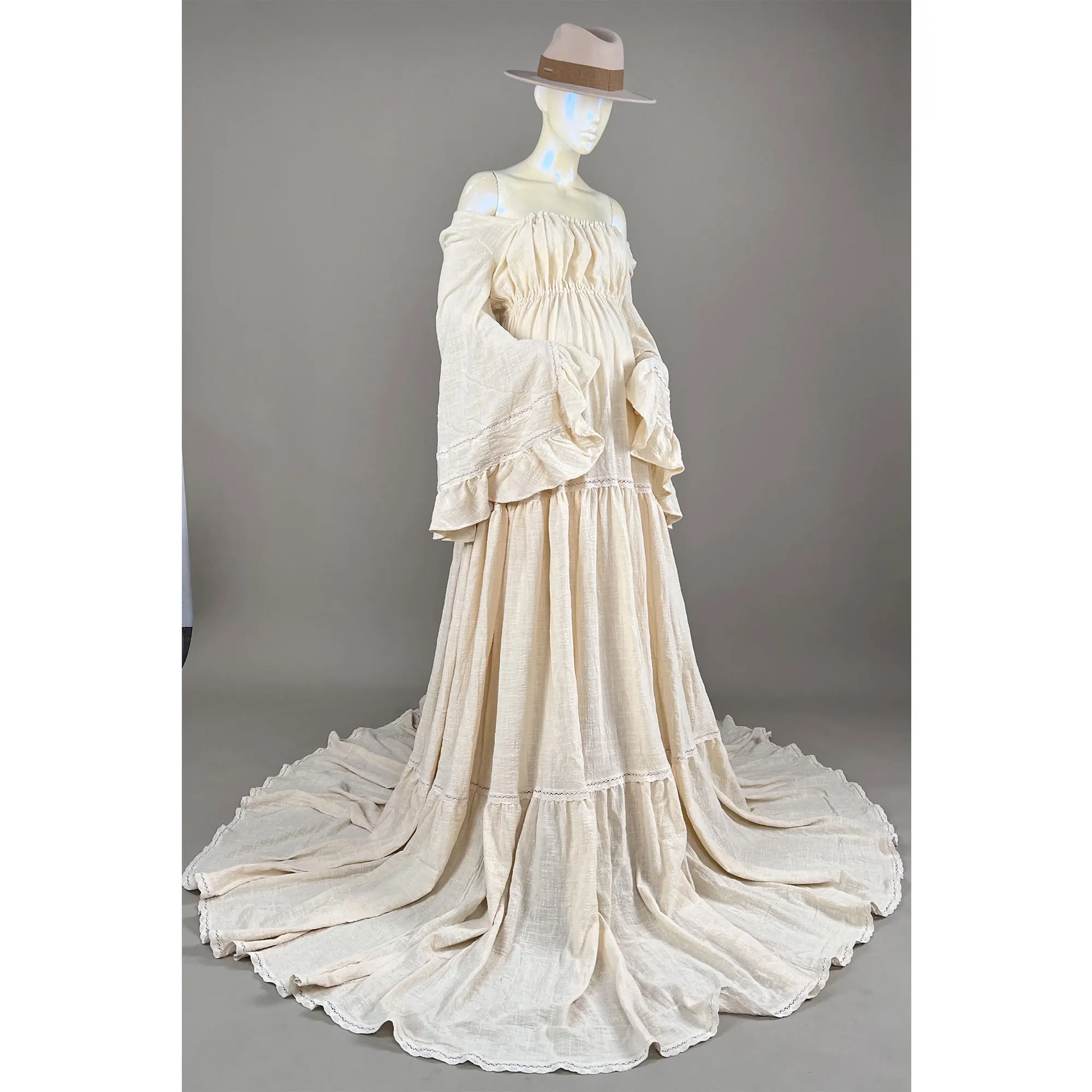 

Don&Judy Boho Wedding Dress Flare Sleeve Cotton Vintage Bridal Party Gown Vestidos De Noiva Maternity Shooting Dresses Pregnancy
