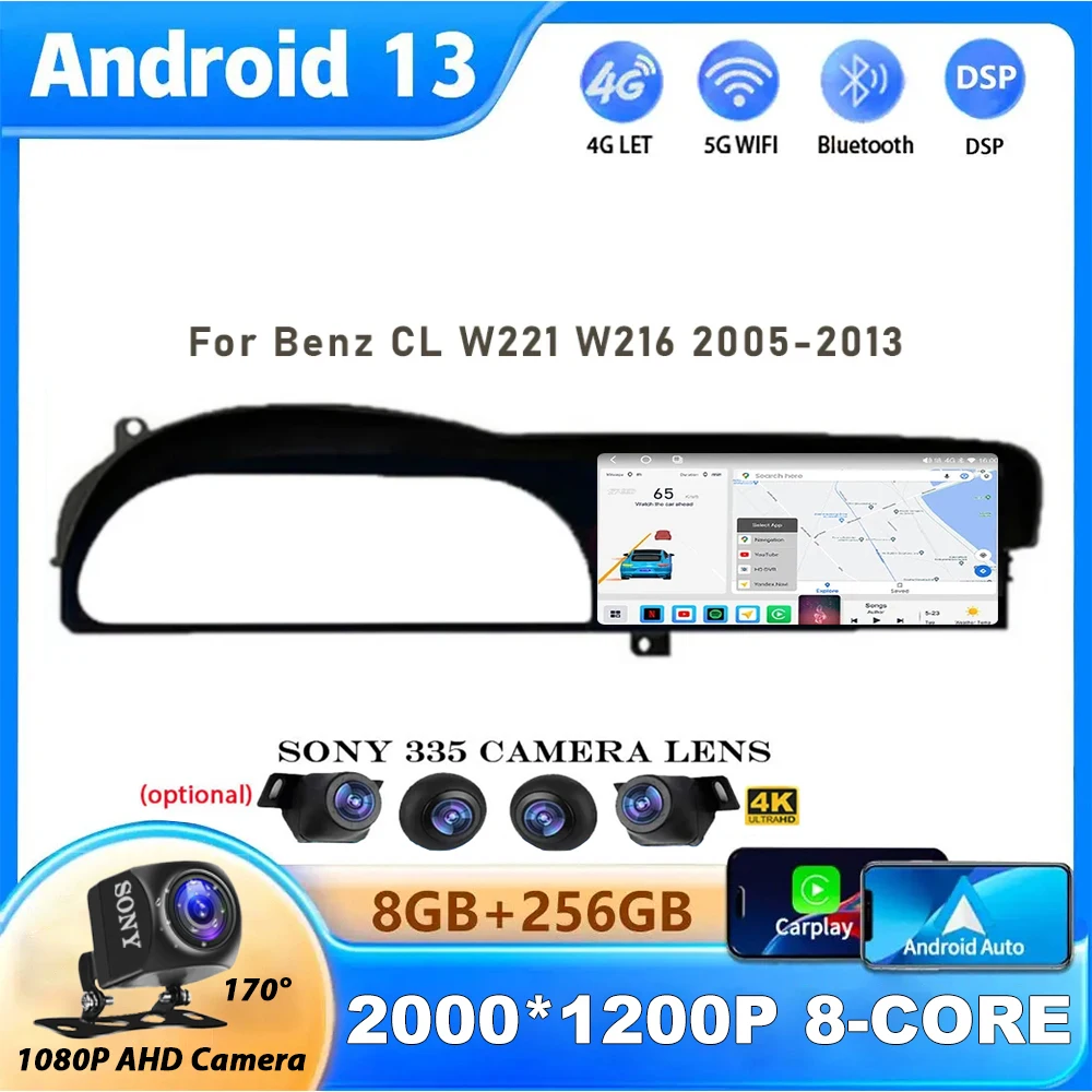 

12.3 Inch Android 13 Touch Screen For Benz CL W221 W216 2005-2013 Car Multimedia Wireless Carplay Monitors Video Radio Player