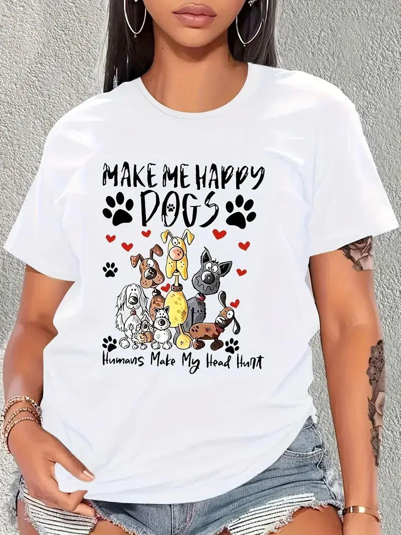

Женская футболка с забавной милой собакой, летняя модная футболка с коротким рукавом, футболки, топы, Повседневная футболка с принтом и круглым вырезом, женская одежда