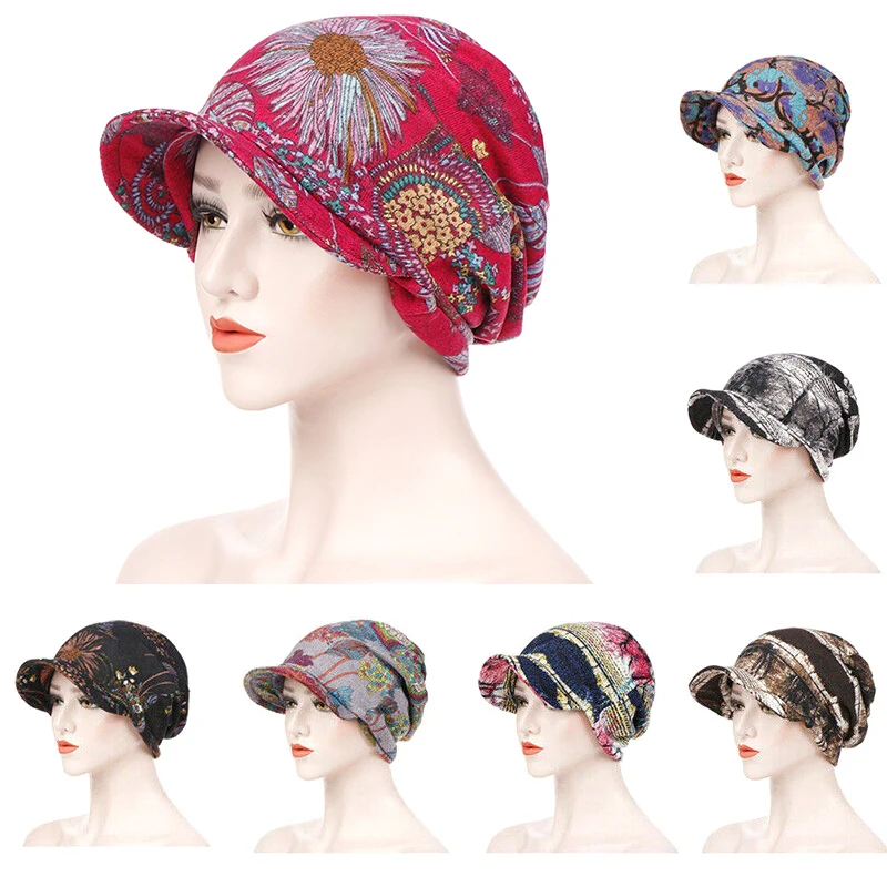 

New Fashion Women Print Cotton Hat Beanie Slouch Cancer Chemo Caps Warm Muslim Floral Headwear Headscarf Wrap Visor Thick Cap