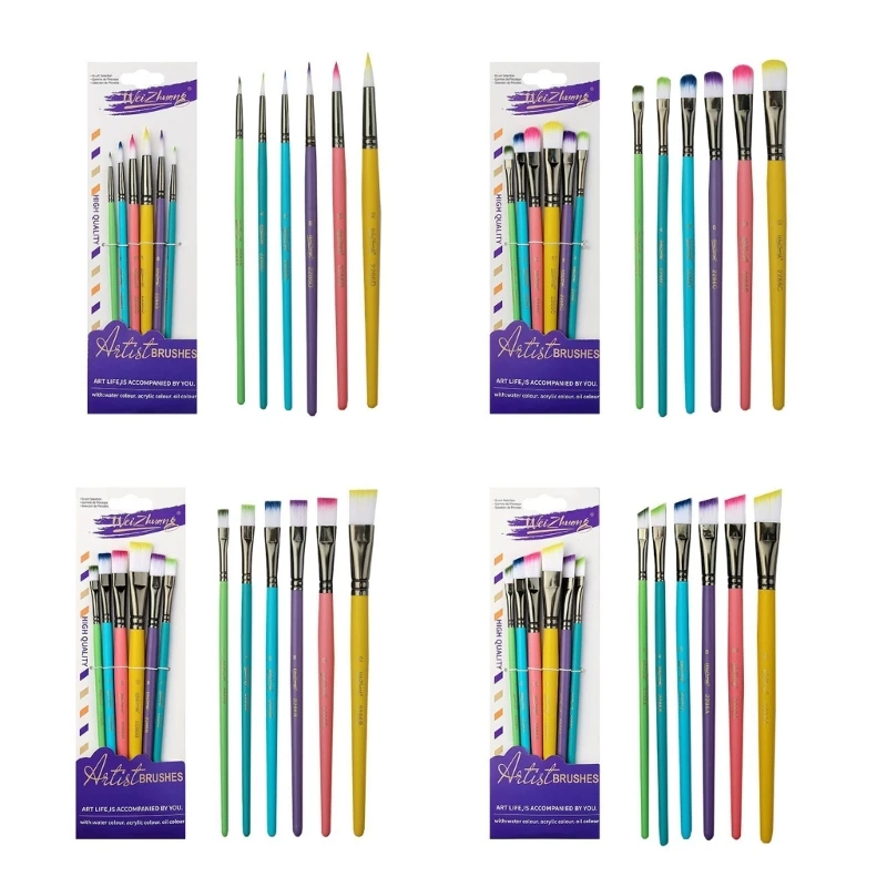 

6 Pieces Paint Brush Set Watercolor Gouache Paint Brushes Artist Paintbrushes Drawing Supplies for Body Face Rock Canvas