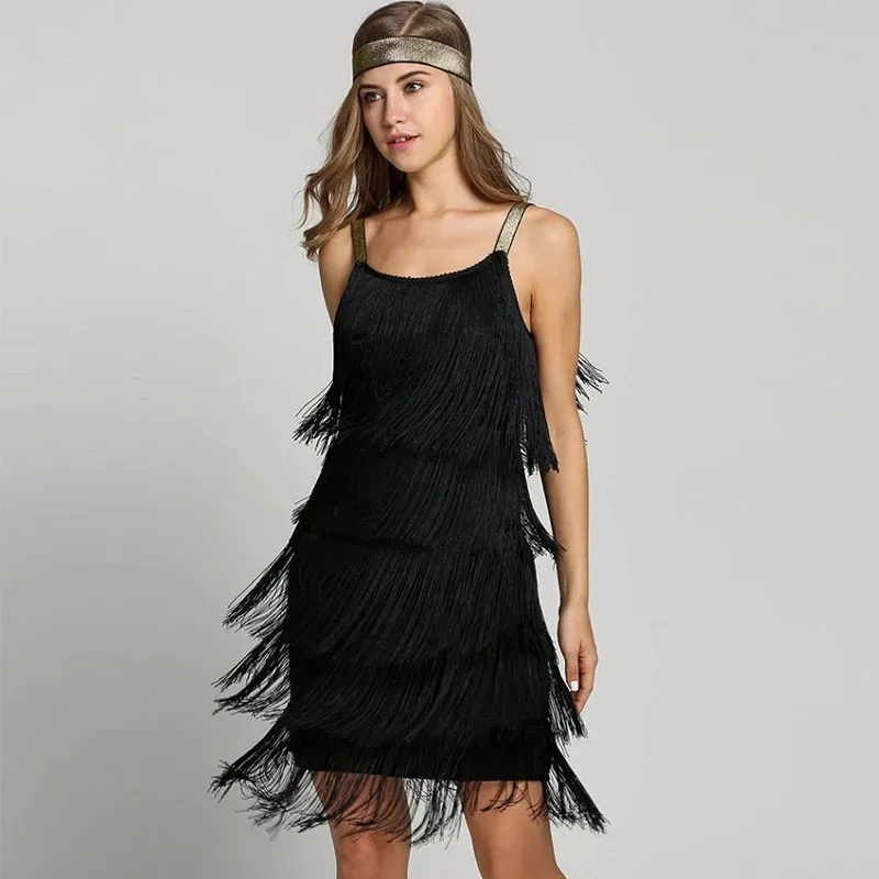 1920s Great Gatsby Dress Women Slash Neck Sleeveless Tiered Fringed A-line Dress Vintage Flapper Party Costumes With Headband 
1920s Great Gatsby Dress Women Slash Neck Sleeveless Tiered Fringed A-line Dress Vintage Flapper Party Costumes With Headband