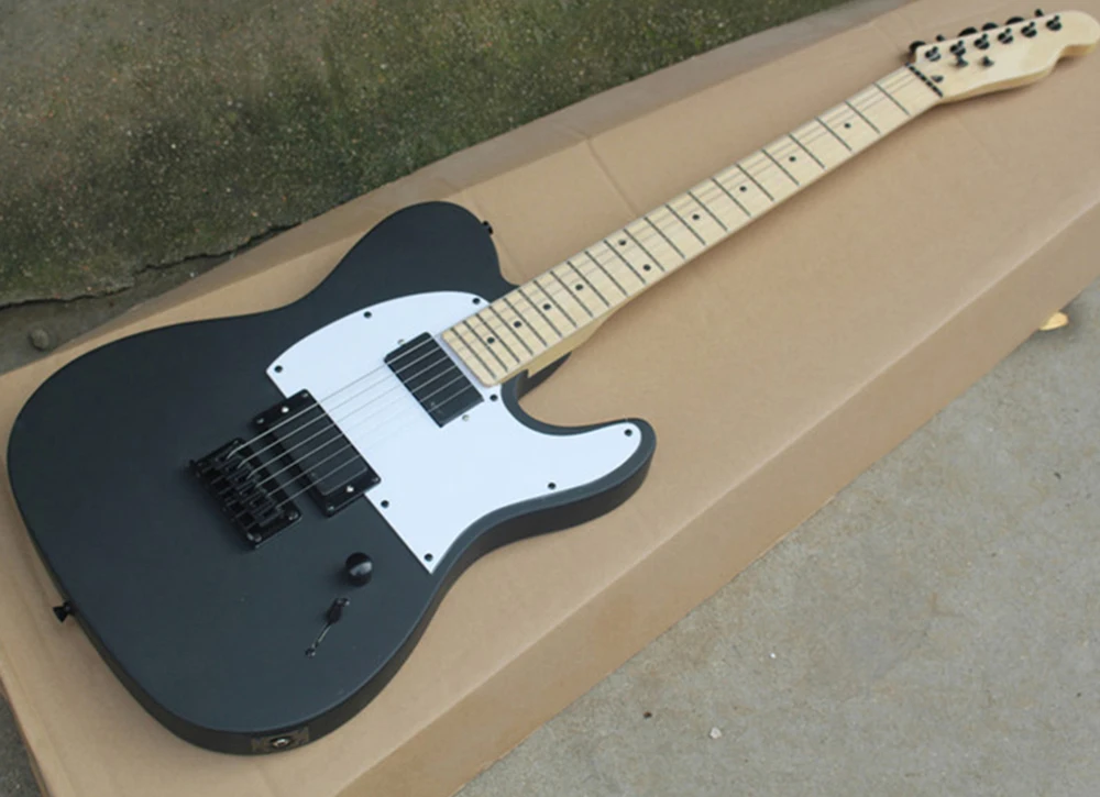 

Matte black body active electric guitar 6 strings with maple fretboard 22 frets white pickguard can be customized