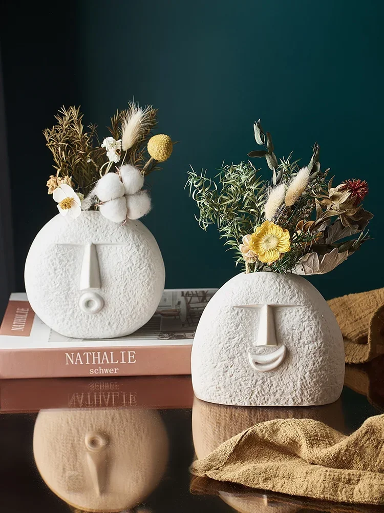 

Креативная керамическая ваза в скандинавском стиле с человеческим лицом, декоративные украшения из сухих цветов, Цветочная композиция для гостиной, спальни, домашний декор