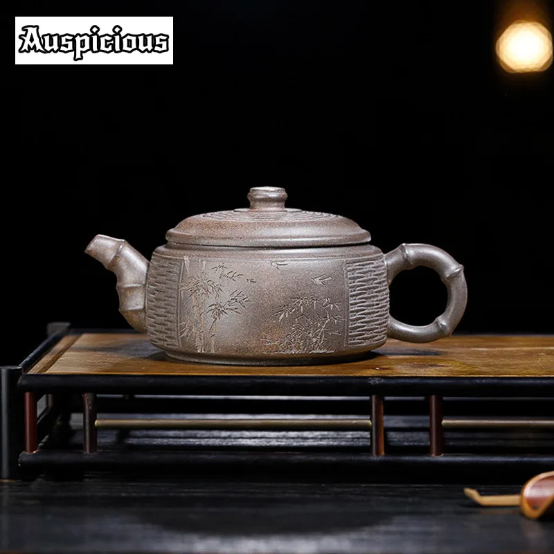 

340ml Chinese Yixing Purple Clay Teapots Famous Artists Handmade Bamboo Weaving Pot Raw Ore Section Mud Tea Kettle Zisha Tea Set