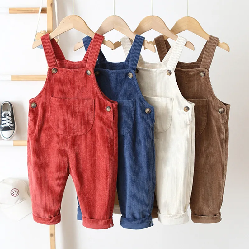 

New Spring Baby Clothes Solid Color Brief Baby Girls Bib Pants Boys Overalls Toddler Kids Corduroy Casual Suspender Outwear