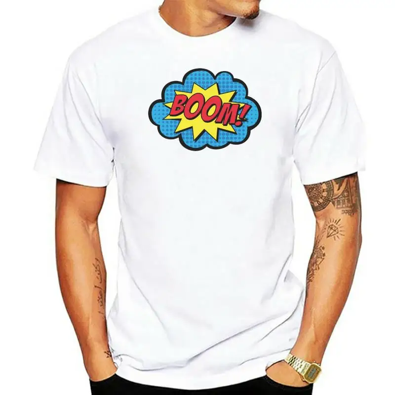 

Boom Superhero Clipart T-Shirt Pop Art Colourful Word Bubble Design Grey White For Youth Middle-Age Old Age Tee Shirt
