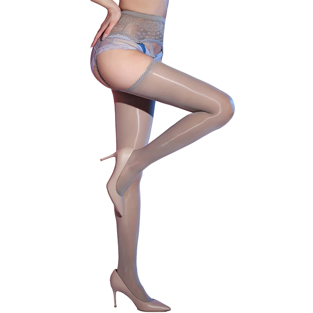 

Women Sexy Sheer Oil Shiny Glossy Tights Underwear Suspender Pantyhose See Through Lace Garter Thigh High Seductive Stockings