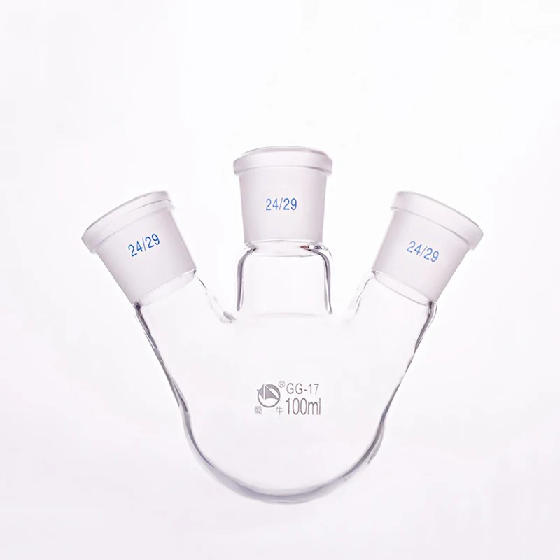 SHUNIU Three-necked flask oblique shape,with three necks standard grinding mouth 100mL,Middle joint 24/29,lateral joint 24/29
SHUNIU Three-necked flask oblique shape,with three necks standard grinding mouth 100mL,Middle joint 24/29,lateral joint 24/29