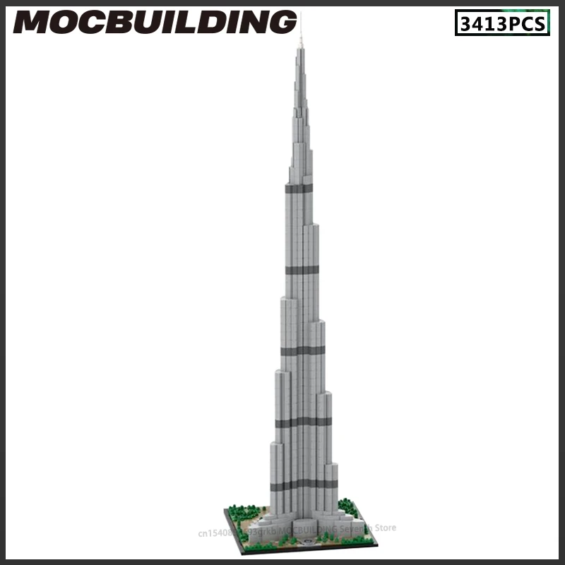 

Modern City Iconic Architecture Burj Khalifa MOC Building Blocks 1:800 Scale Skyscraper Model DIY Aassemble Bricks Toy Xmas Gift