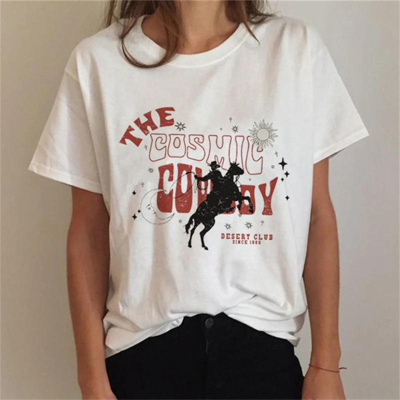 

kuakuayu HJN Casual Cowboy Western Tshirt Summer Fashion Tee Funny Women Clothing Print Tshirt Short Sleeve Graphic T-shirt