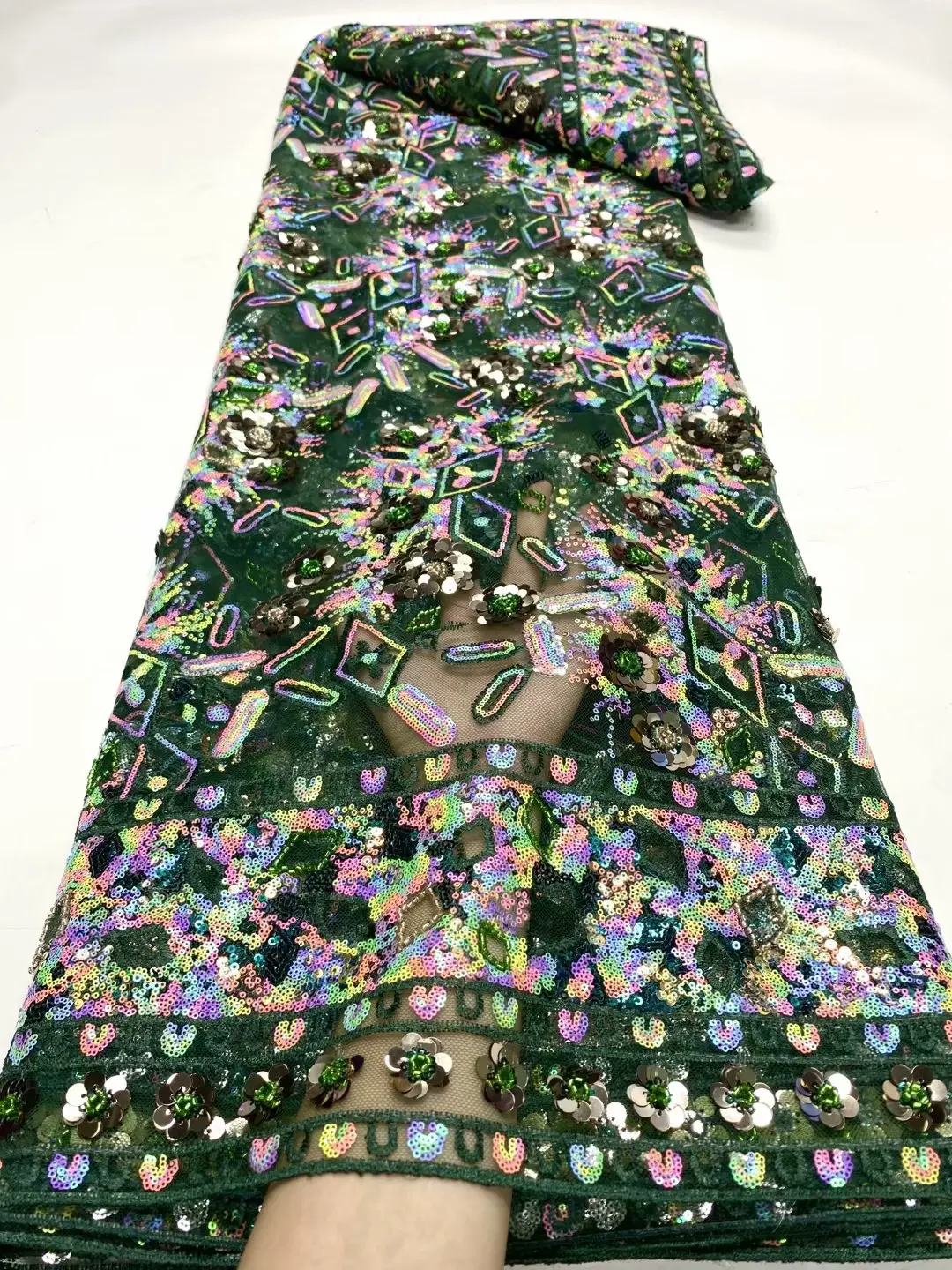 

Зеленая африканская кружевная ткань из органзы 2023, высококачественные французские Роскошные бусины, кружево в нигерийском стиле Тюлевая кружевная ткань с блестками для свадьбы