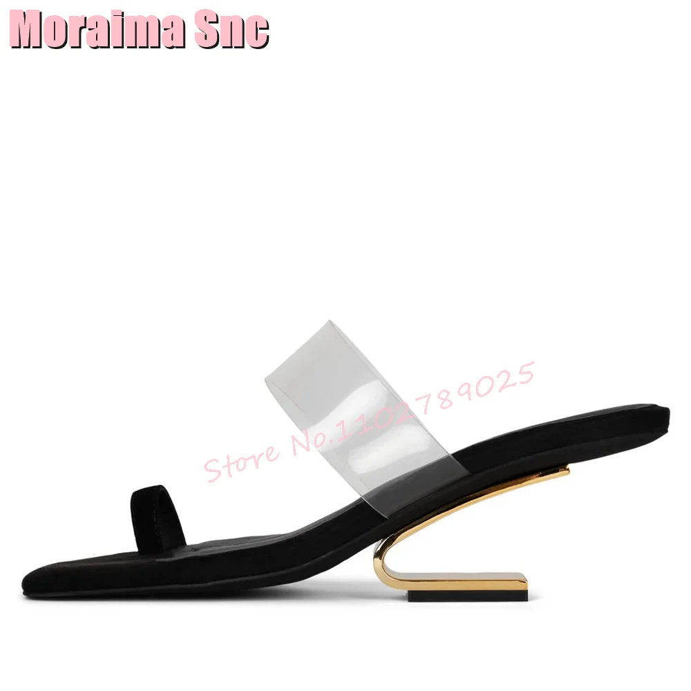 

Clear Pvc Clip Toe Square Toe Slippers Strange Missing Heel Fashion Unique Women Shoes Summer Slides Black Solid Outdoor Newest