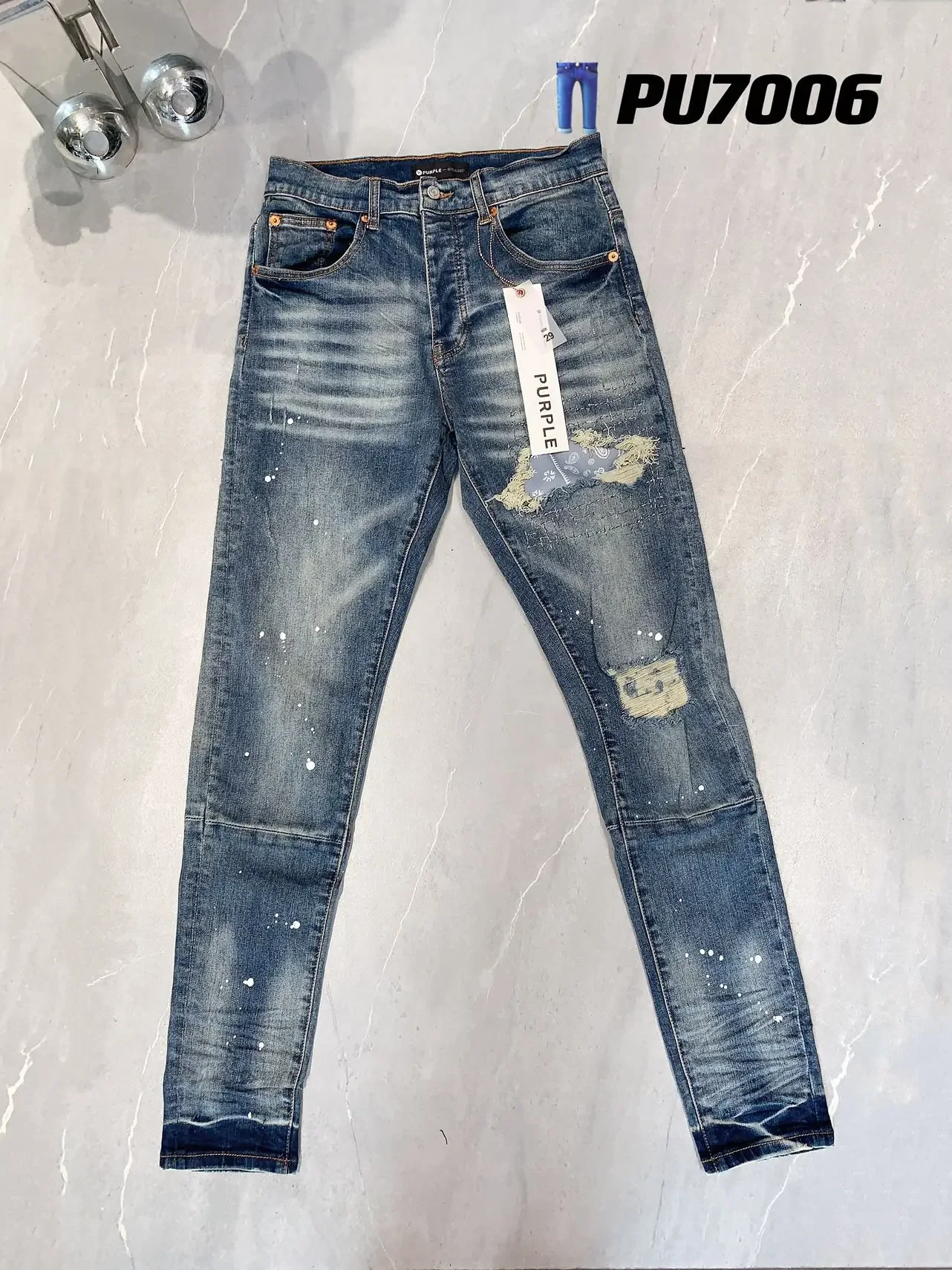 

Purple Brand Jean Men's Distressed Slim Fit Washed Destroyed Make Old Hole Ripped Blue Jeans Denim Pants Trousers