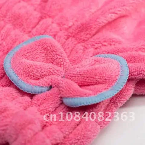 

Women Coral Velvet ZhangJi Dry Hair Cap Quick Drying Hat Bathroom Bath Towel for Hair Drying Turban with Bowknot