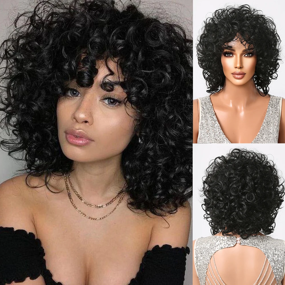 

Full Kinky Curly Bomb Synthetic Wigs Short Natural Black Deep Wave Wig Fluffy Wig for Women Afro Daily Party Heat Resistant Hair