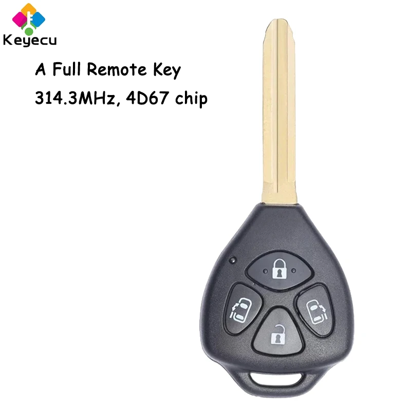 

KEYECU Replacement Remote Car Key With 4 Buttons 314.3MHz Frequency 4D67 Chip TOY43 Blade Fob for Toyota Alphard Before 2005