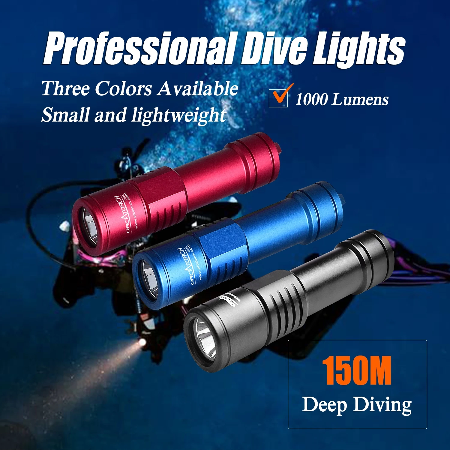 

ORCATORCH D520 Underwater Lantern Professional IP68 Waterproof Scuba Diving Flashlight Rechargeable LED Diving Torch High Power