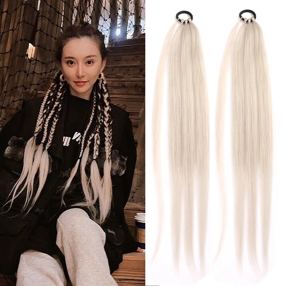 

Ponytail Extensions Synthetic Boxing Braids Wrap Around hairpiece Pony Tail With Rubber Band Hair Ring 26 Inch Ombre Braid DIY