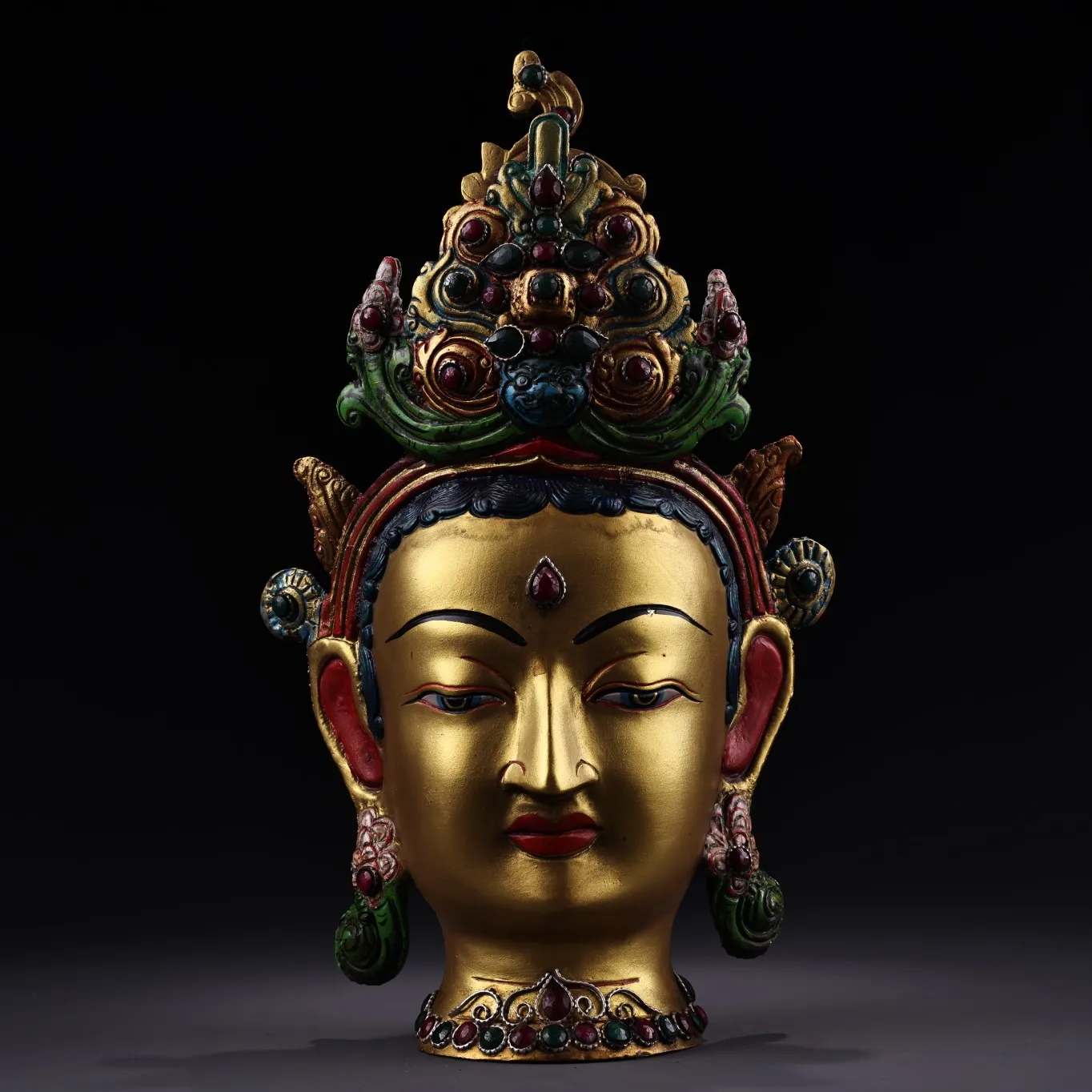 13"Tibetan Temple Collection Old Bronze Outline in gold Mosaic Gem Turquoise Phoenix Crown Green Tara Buddha Head Worship Hall
13"Tibetan Temple Collection Old Bronze Outline in gold Mosaic Gem Turquoise Phoenix Crown Green Tara Buddha Head Worship Hall