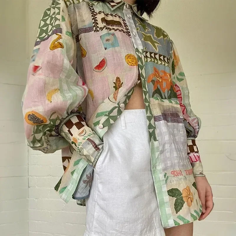 New Women's Shirt Style Elegant Polo Neck Long Sleeve Fashion Print Colored Painting Casual Loose Women's Long Sleeve Tops OFE16
New Women's Shirt Style Elegant Polo Neck Long Sleeve Fashion Print Colored Painting Casual Loose Women's Long Sleeve Tops OFE16