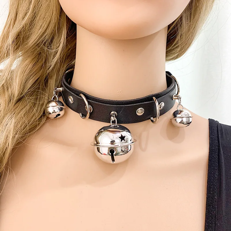 

Sweet PU Leather Small Bell Choker Necklace Punk Style Female Torques Women Gothic Club Cross Jewelry Necklace 3 Color Nightclub