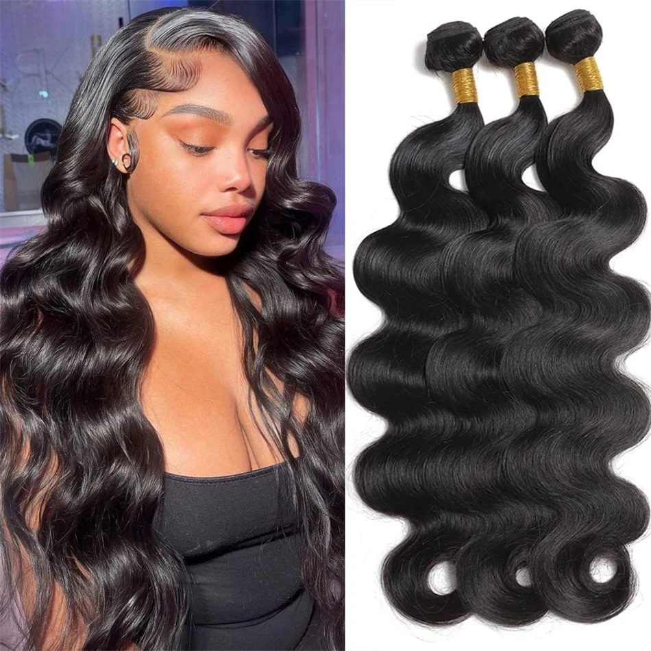 

12A Brazilian Body Wave Bundles 100% Unprocessed Virgin Hair Body Wave 3 Bundles Human Hair Weave Bundles Deals Natural Black