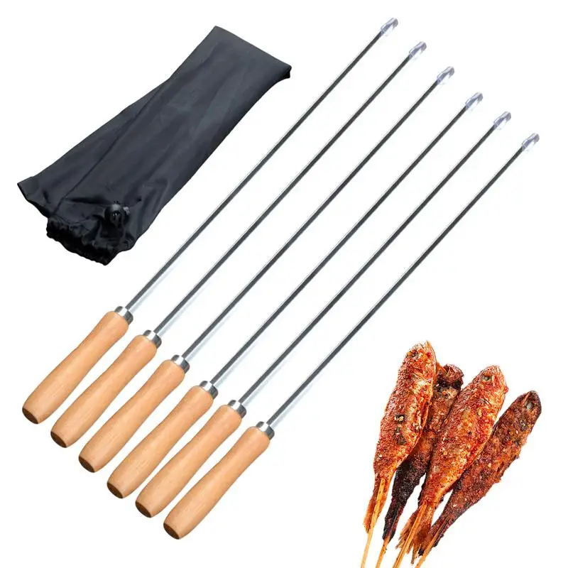 

Stainless Steel Skewers Barbecue Sticks Shish Kebab Skewers Stainless Steel Skewer Sticks Reusable 6 pcs BBQ Tools Set for Meat